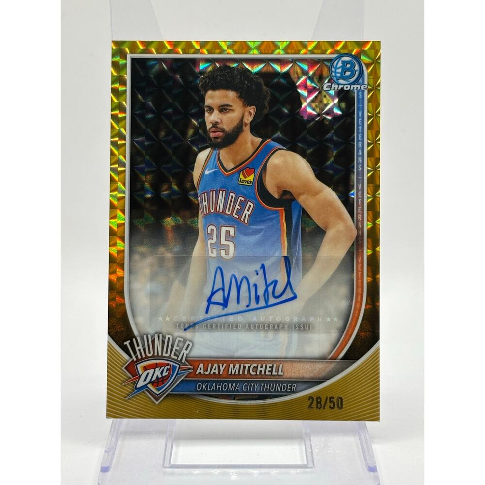 2025-26 Bowman Chrome Ajay Mitchell Gold Geometric Auto 28/50 SP OKC Thunder